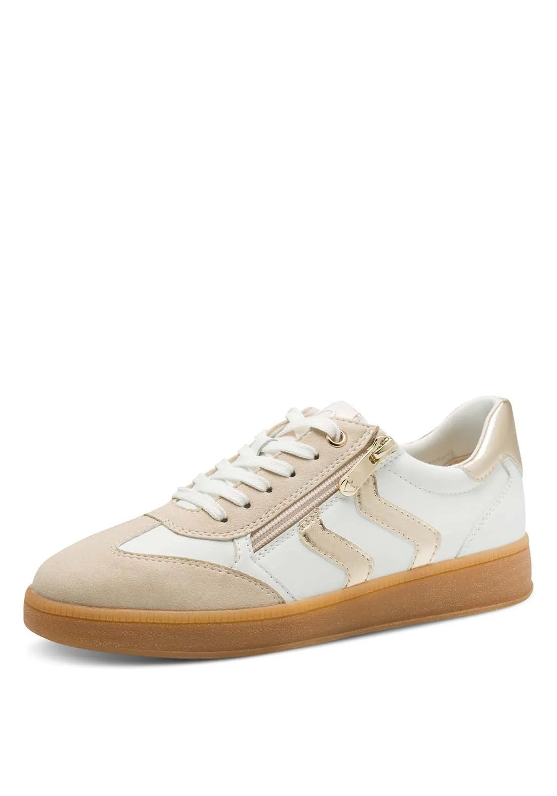 2 Side Stripe  Zip Trainer - White / Gold