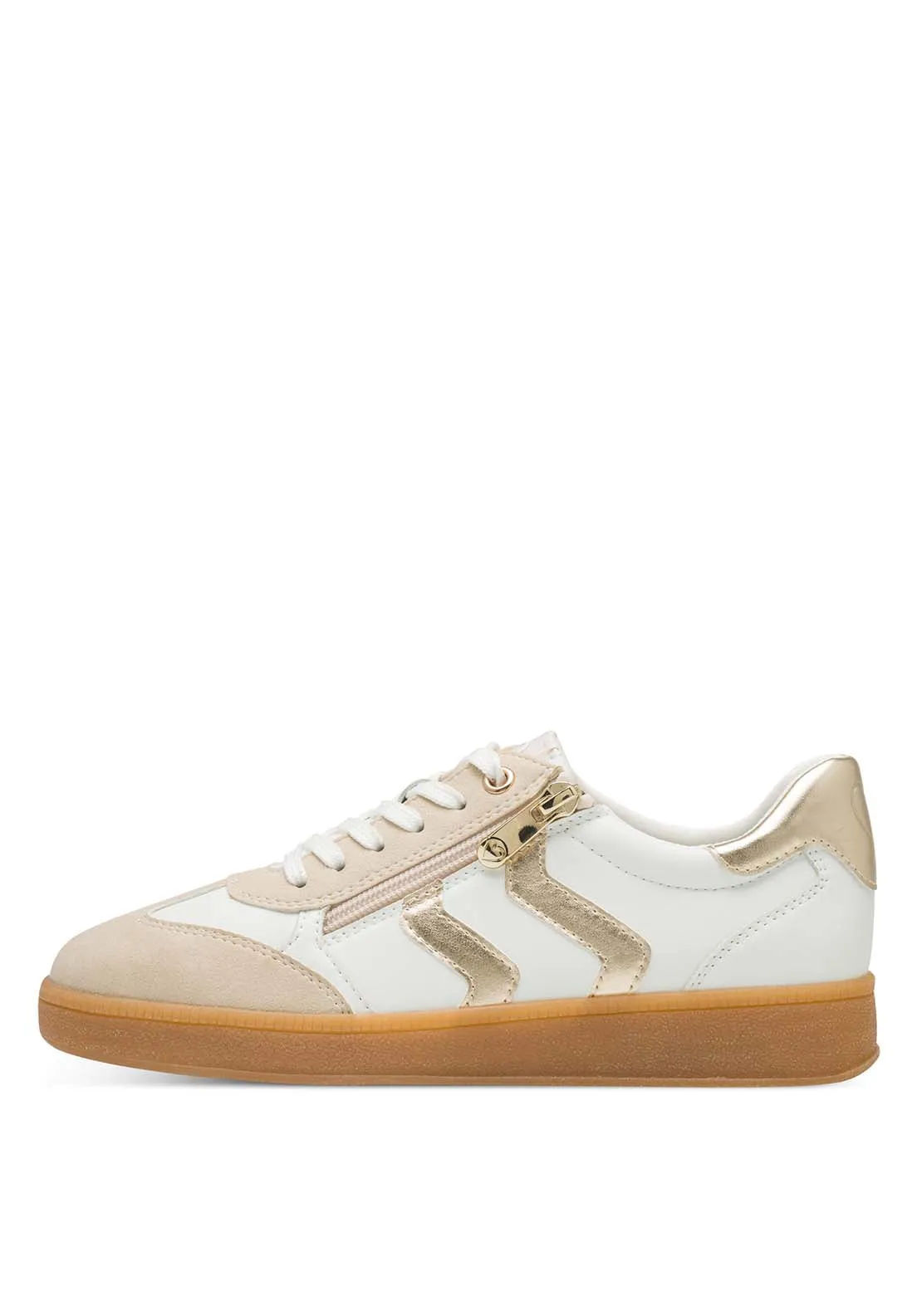 2 Side Stripe  Zip Trainer - White / Gold