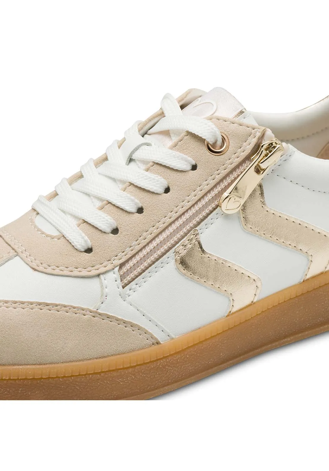 2 Side Stripe  Zip Trainer - White / Gold