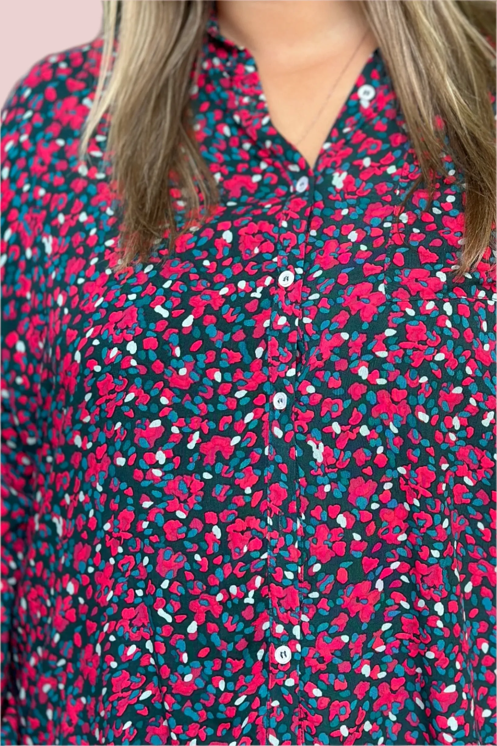 Abstract Pattern Button Down Top - Pink