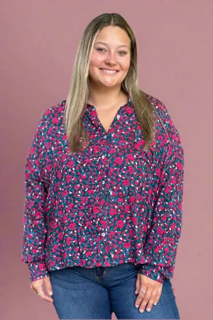 Abstract Pattern Button Down Top - Pink