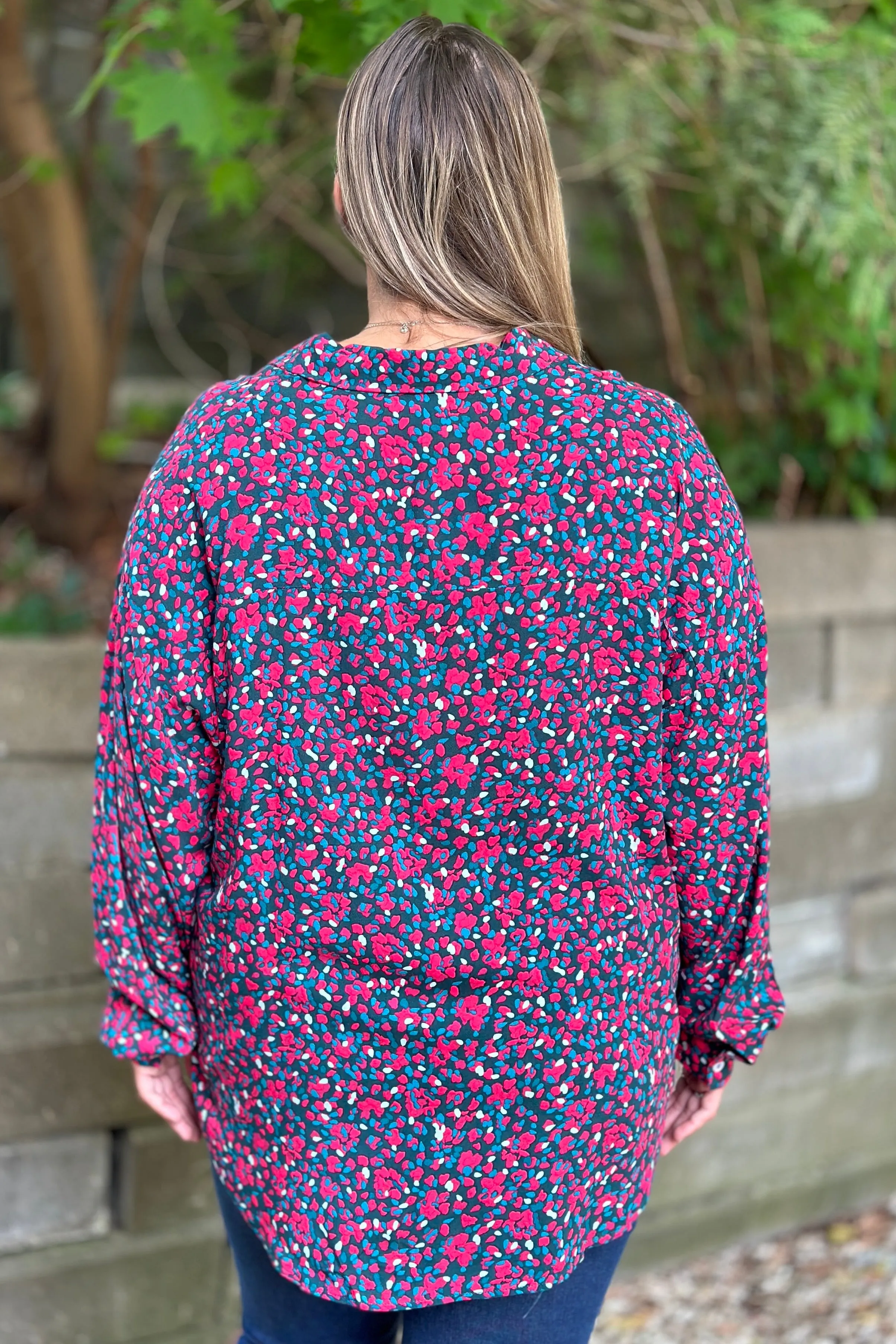 Abstract Pattern Button Down Top - Pink