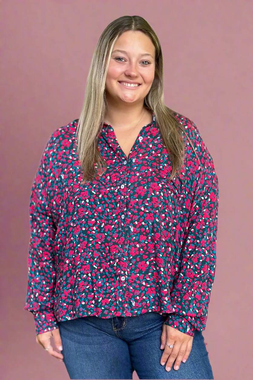 Abstract Pattern Button Down Top - Pink
