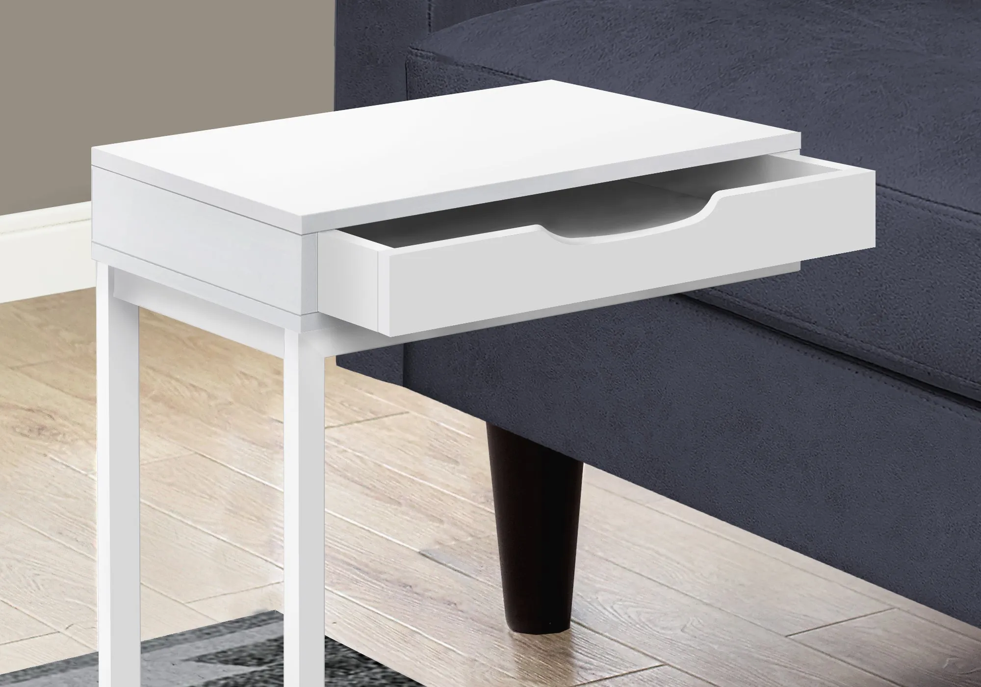 Accent Table - White / White Metal With A Drawer