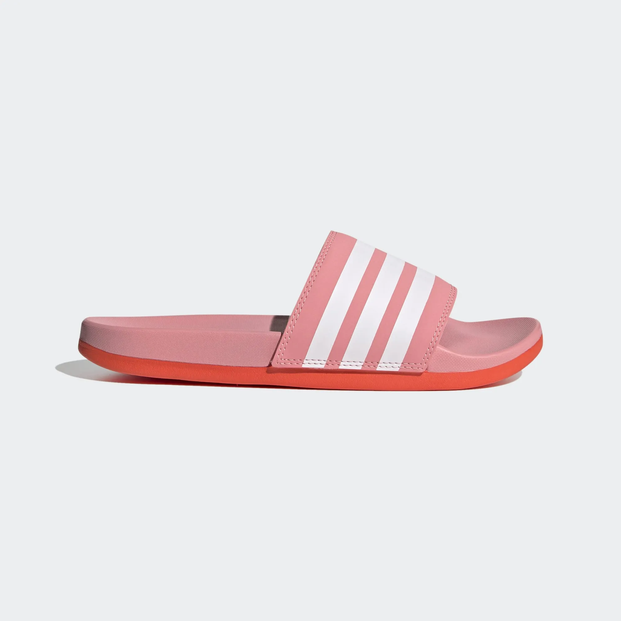 Adidas Adilette Cloudfoam Comfort Stripe Slides (Super Pop/Solar Red)(FY7848)