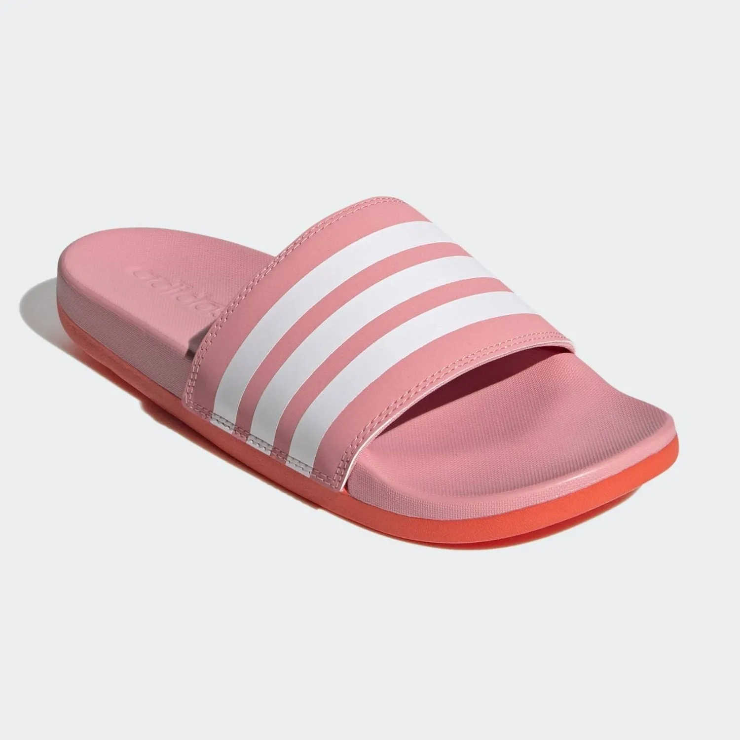 Adidas Adilette Cloudfoam Comfort Stripe Slides (Super Pop/Solar Red)(FY7848)