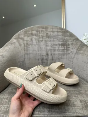 Ariana Double Strap Textured Slider - Beige