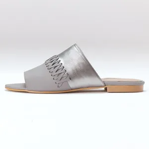 Bara Slide | Grey & Silver Calfskin Leather