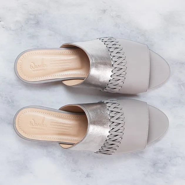Bara Slide | Grey & Silver Calfskin Leather