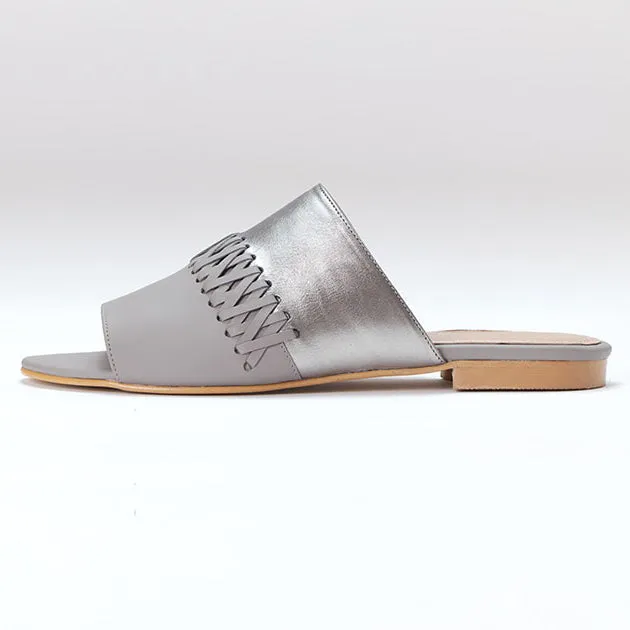 Bara Slide | Grey & Silver Calfskin Leather