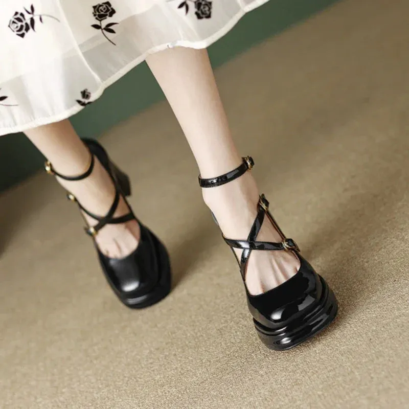 binfenxie 2024 Spring Platform Women's  Mary Jane Shoes Fashion Shallow Square High Heel Ladies Elegant Party Dress Pumps