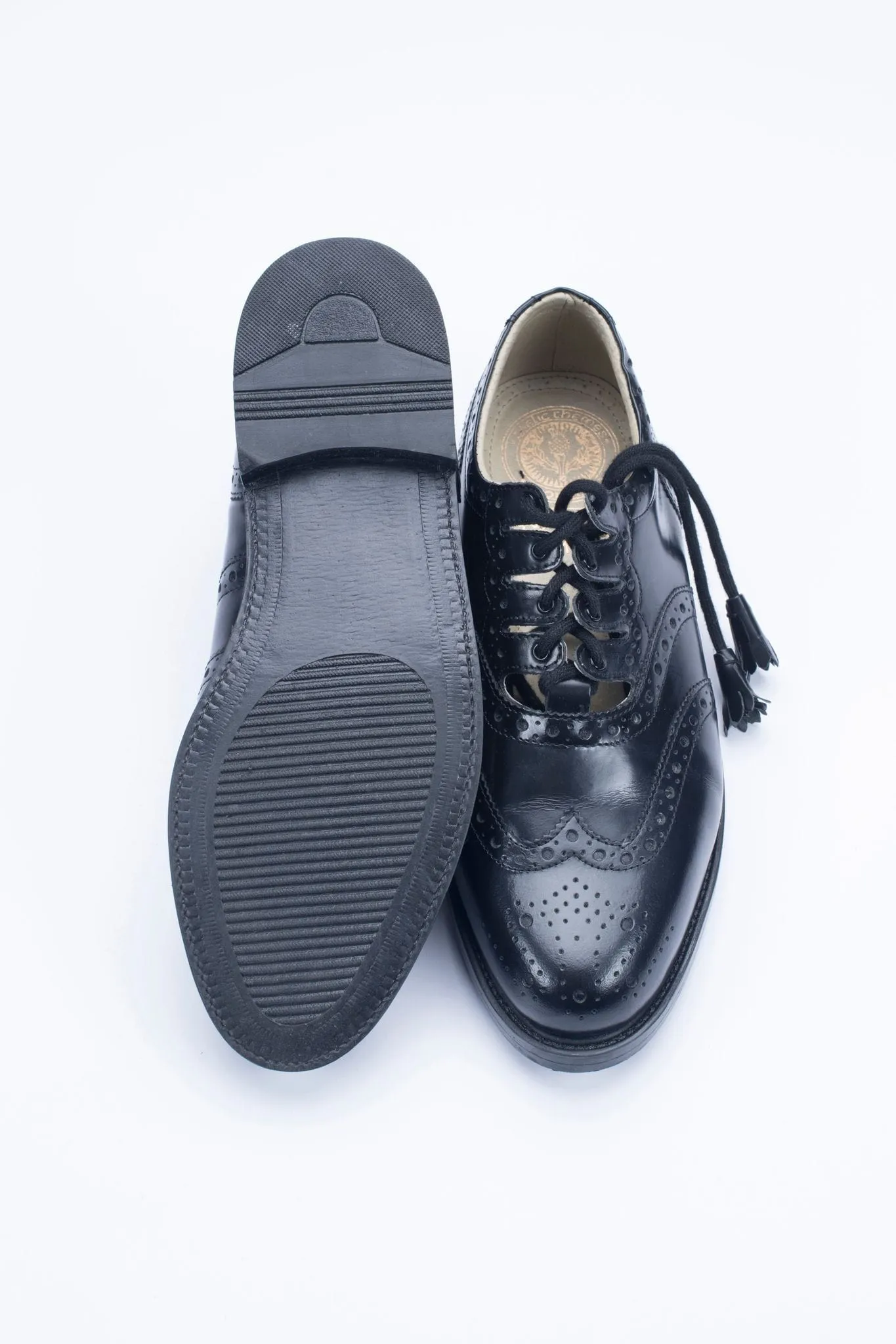 Black Leather Ghillie Brogues