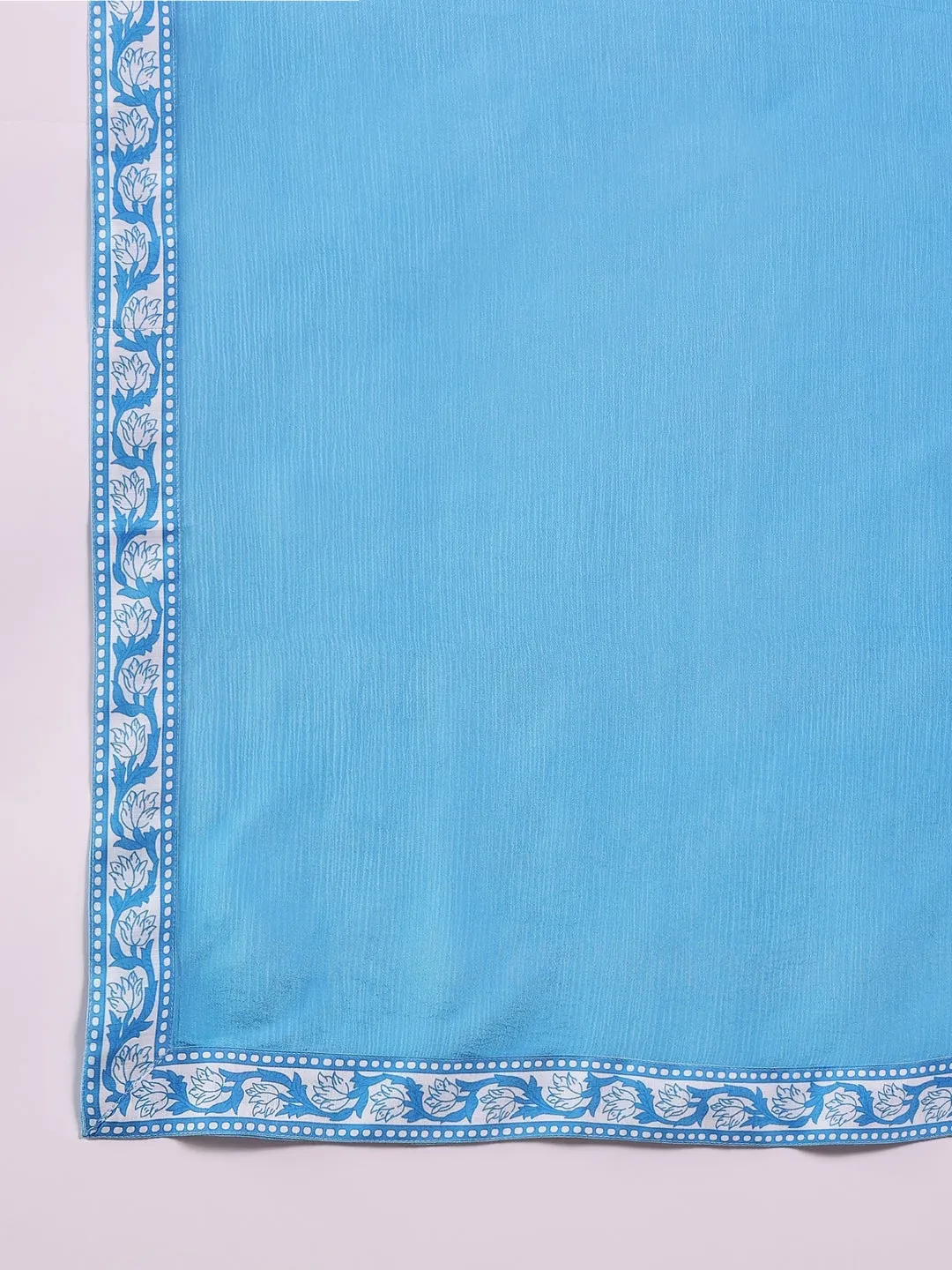 Blue Rayon Blend Floral Printed 3-Piece Kurta Set