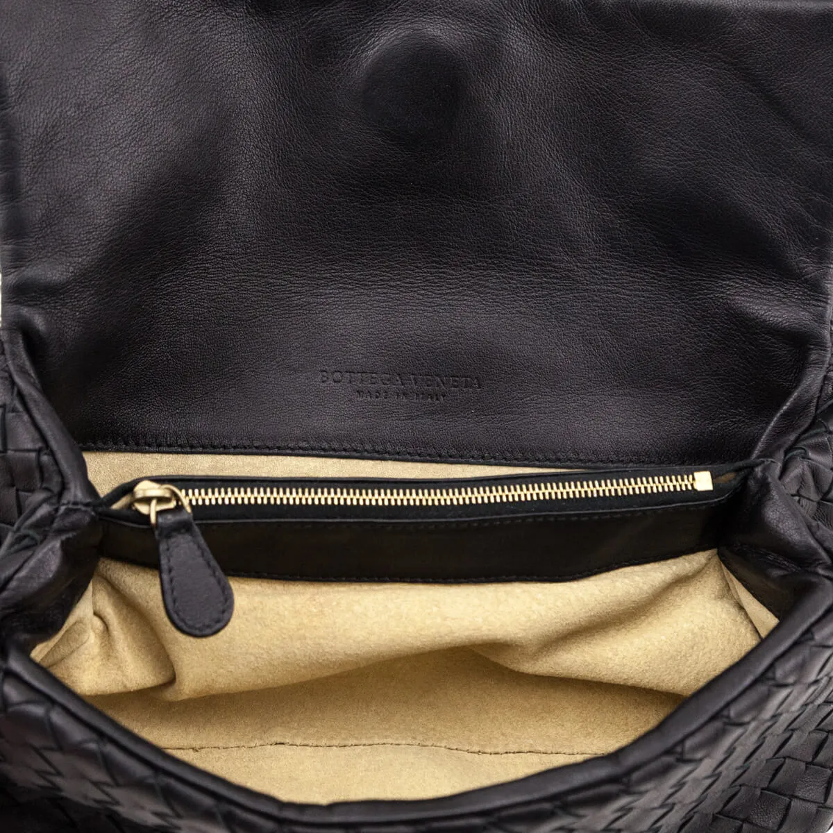 Bottega Veneta Black Nappa Intrecciato Flap Clutch