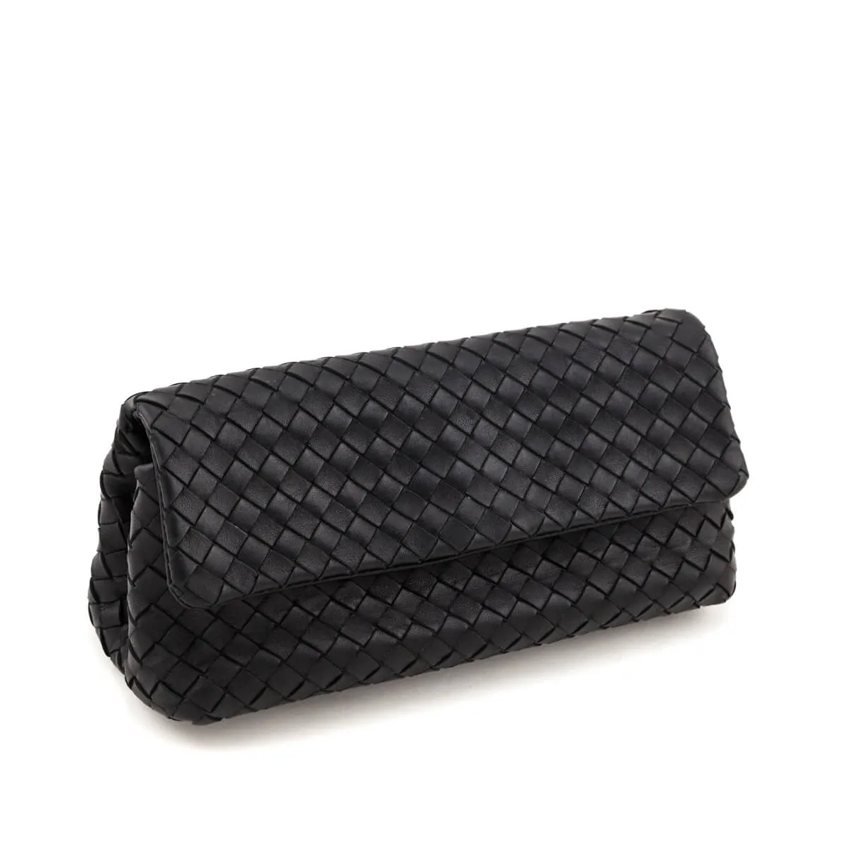 Bottega Veneta Black Nappa Intrecciato Flap Clutch