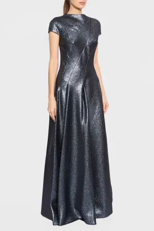 Cap Sleeve Lame Gown with Circle Skirt