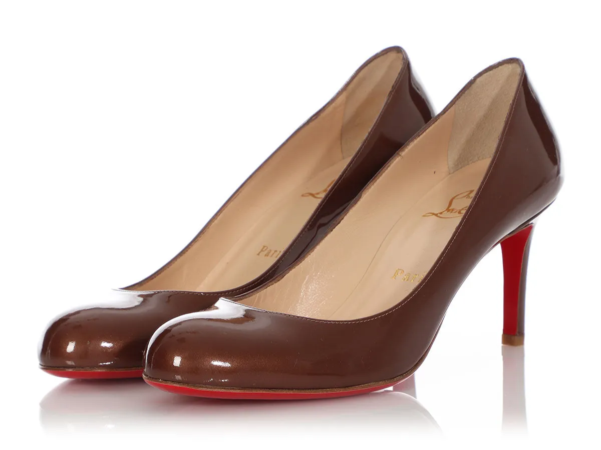 Christian Louboutin Pearl Brown Patent Simple Pumps