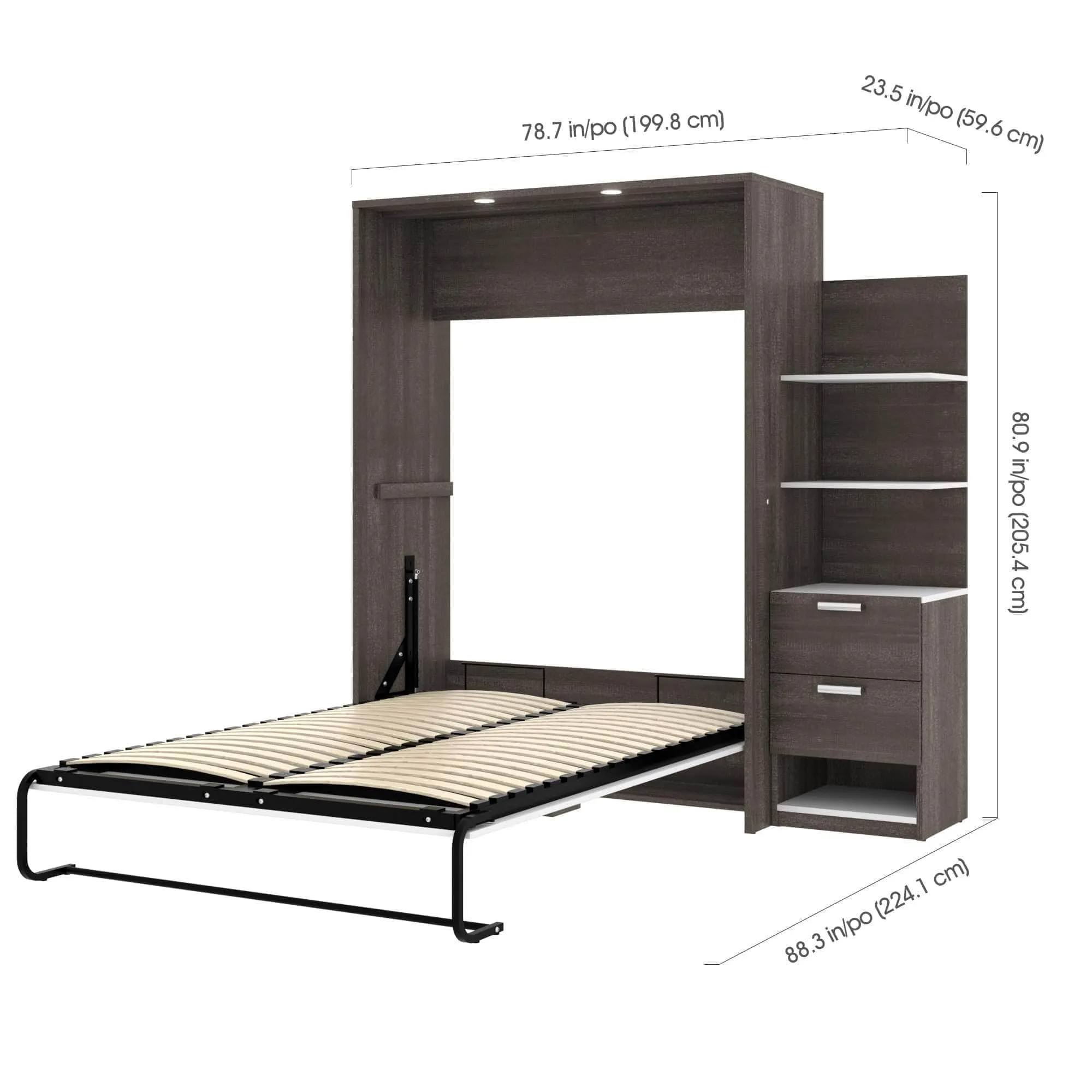 Cielo Full Murphy Wall Bed with Storage Cabinet (79W) - Available in 2 Colours