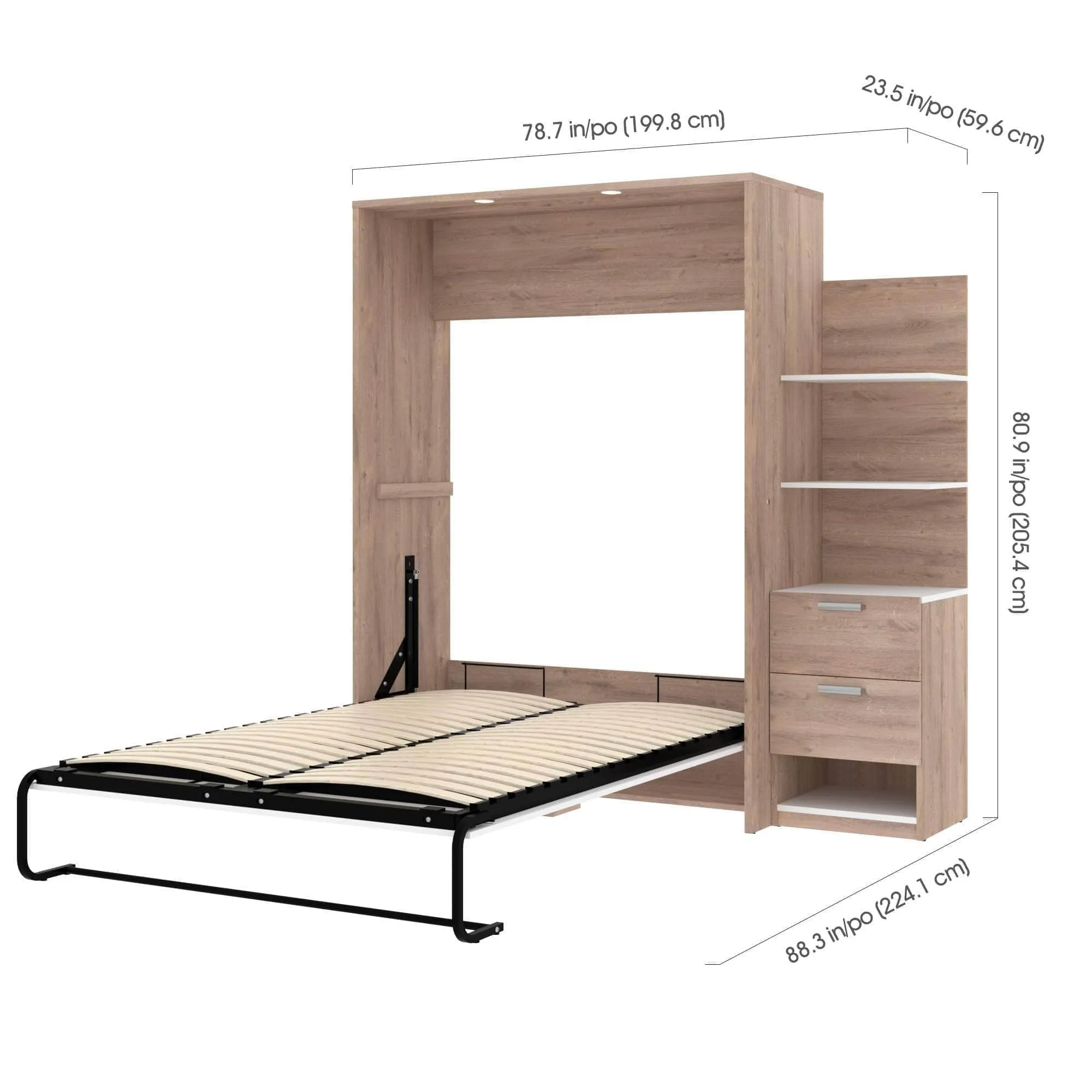 Cielo Full Murphy Wall Bed with Storage Cabinet (79W) - Available in 2 Colours