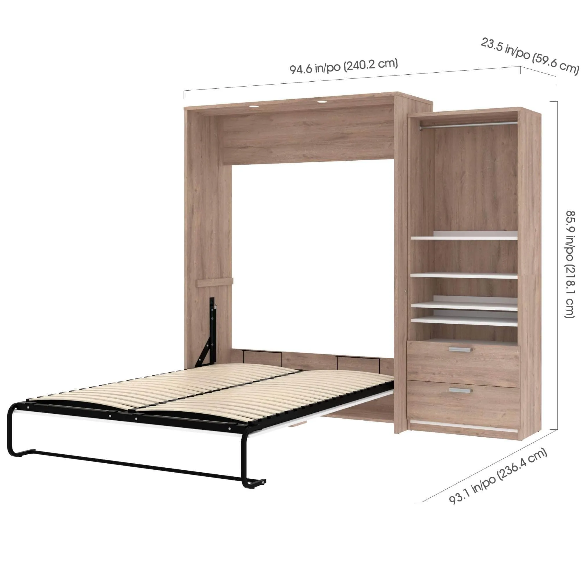 Cielo Queen Murphy Wall Bed and Storage Cabinet (95W) - Available in 2 Colours