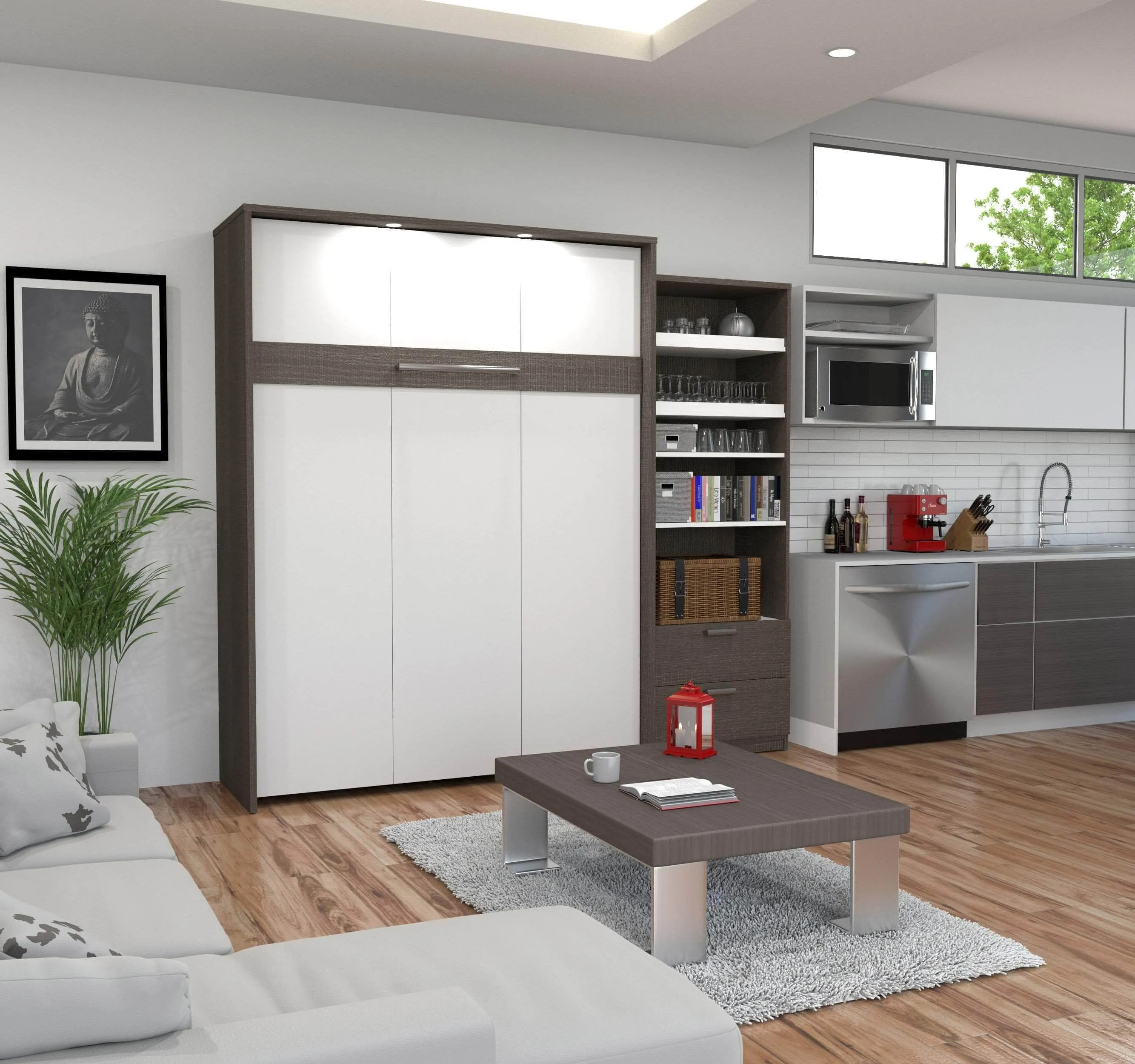 Cielo Queen Murphy Wall Bed and Storage Cabinet (95W) - Available in 2 Colours