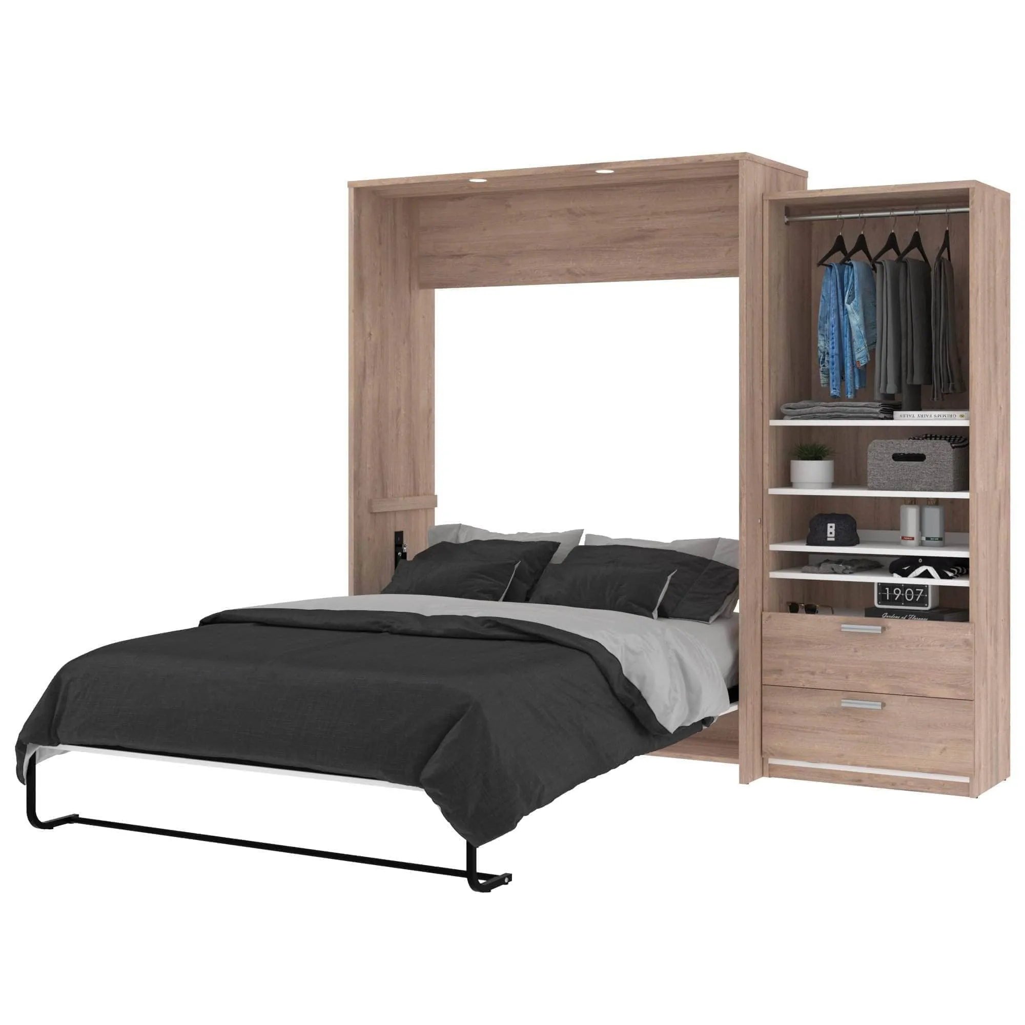 Cielo Queen Murphy Wall Bed and Storage Cabinet (95W) - Available in 2 Colours