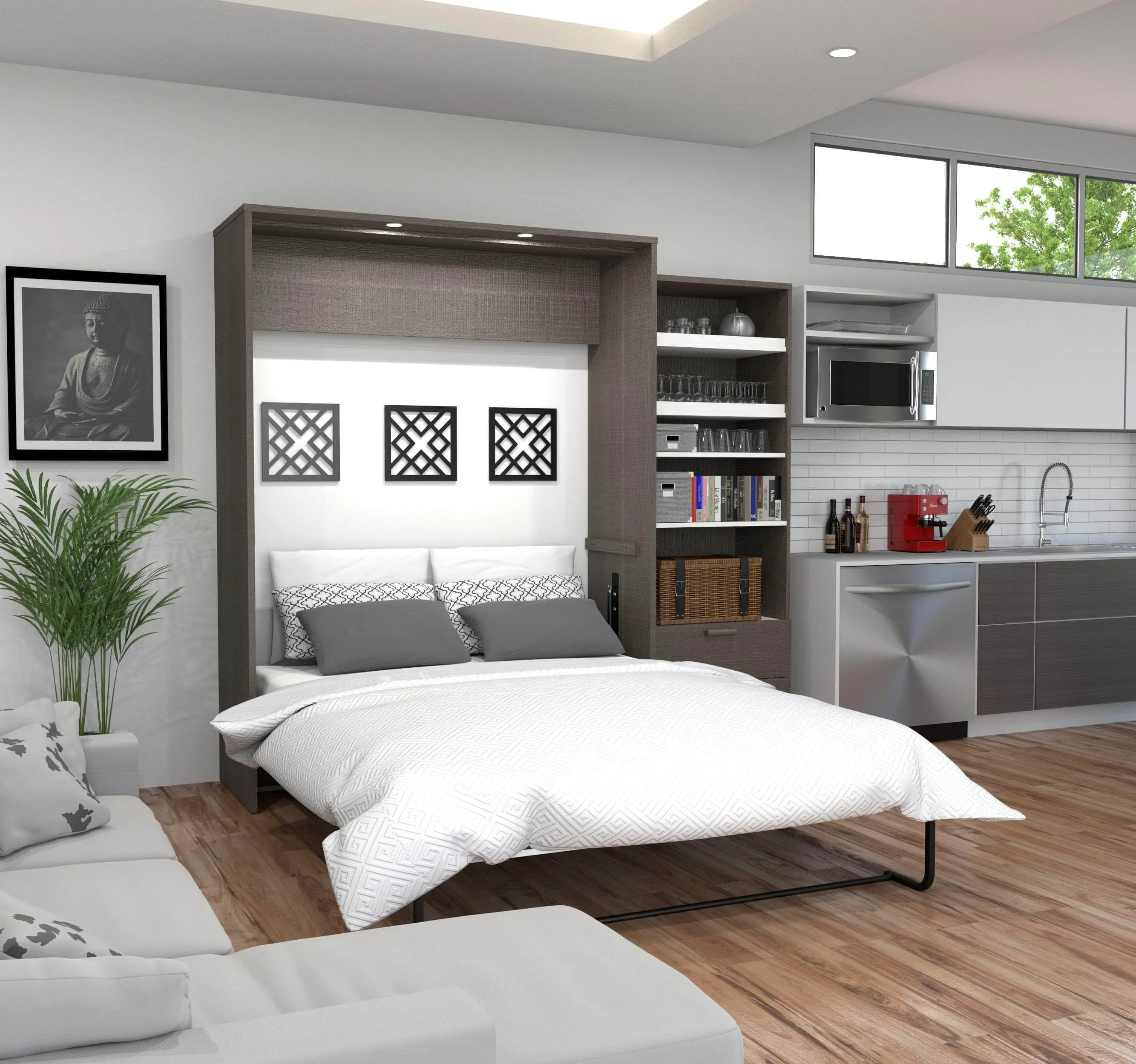 Cielo Queen Murphy Wall Bed and Storage Cabinet (95W) - Available in 2 Colours