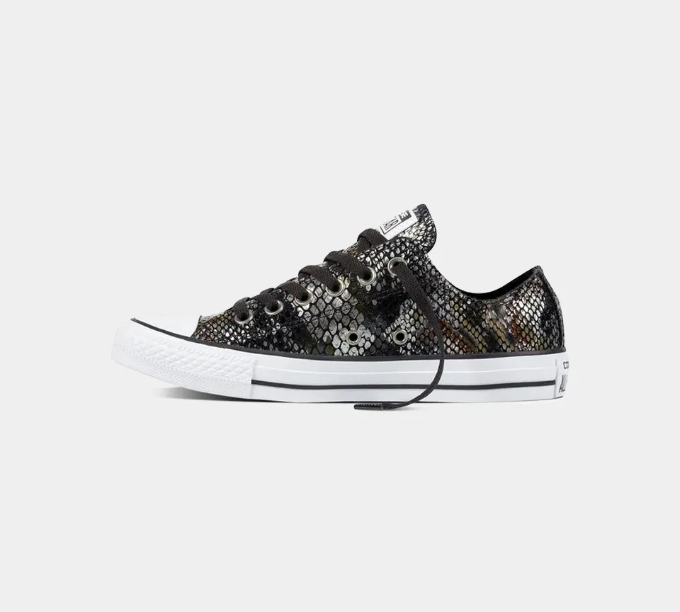 CONVERSE CTAS OX 557981C SNAKE SKIN BLK/BLK/WHT LEATHER TRAINERS