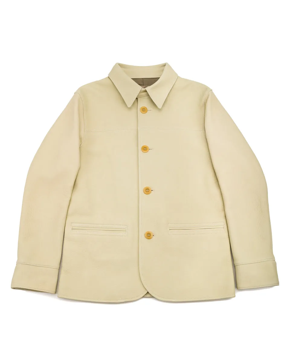 Deerskin Rounded Hem Car Coat (DC-76-C Spring Edition) - Cream