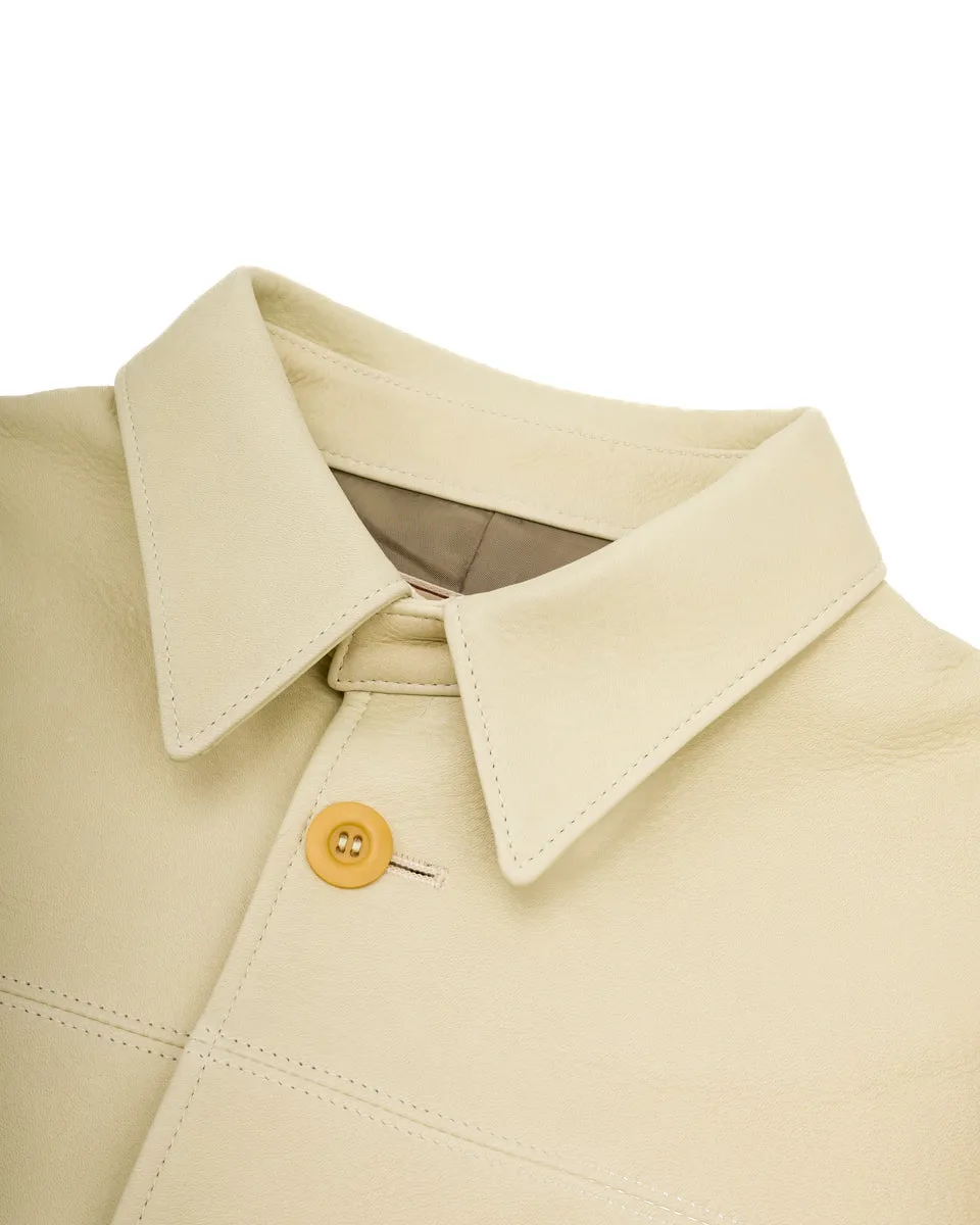 Deerskin Rounded Hem Car Coat (DC-76-C Spring Edition) - Cream
