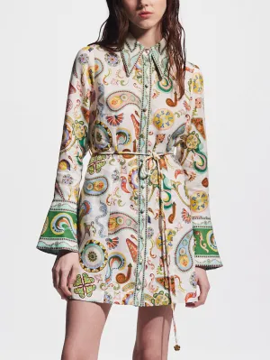 Exquisite And Fashionable Printed Trumpet Sleeve Mini Dress