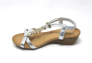 Floral Gem Detail Wedge in Silver
