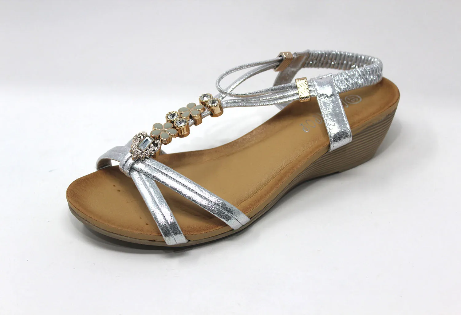 Floral Gem Detail Wedge in Silver
