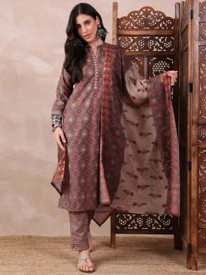 Green Poly Cotton Floral Printed 3-Piece Kurta Set