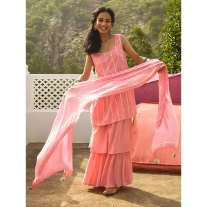 Gulaal Kirik Pink Kurta-Sharara (Set of 3)