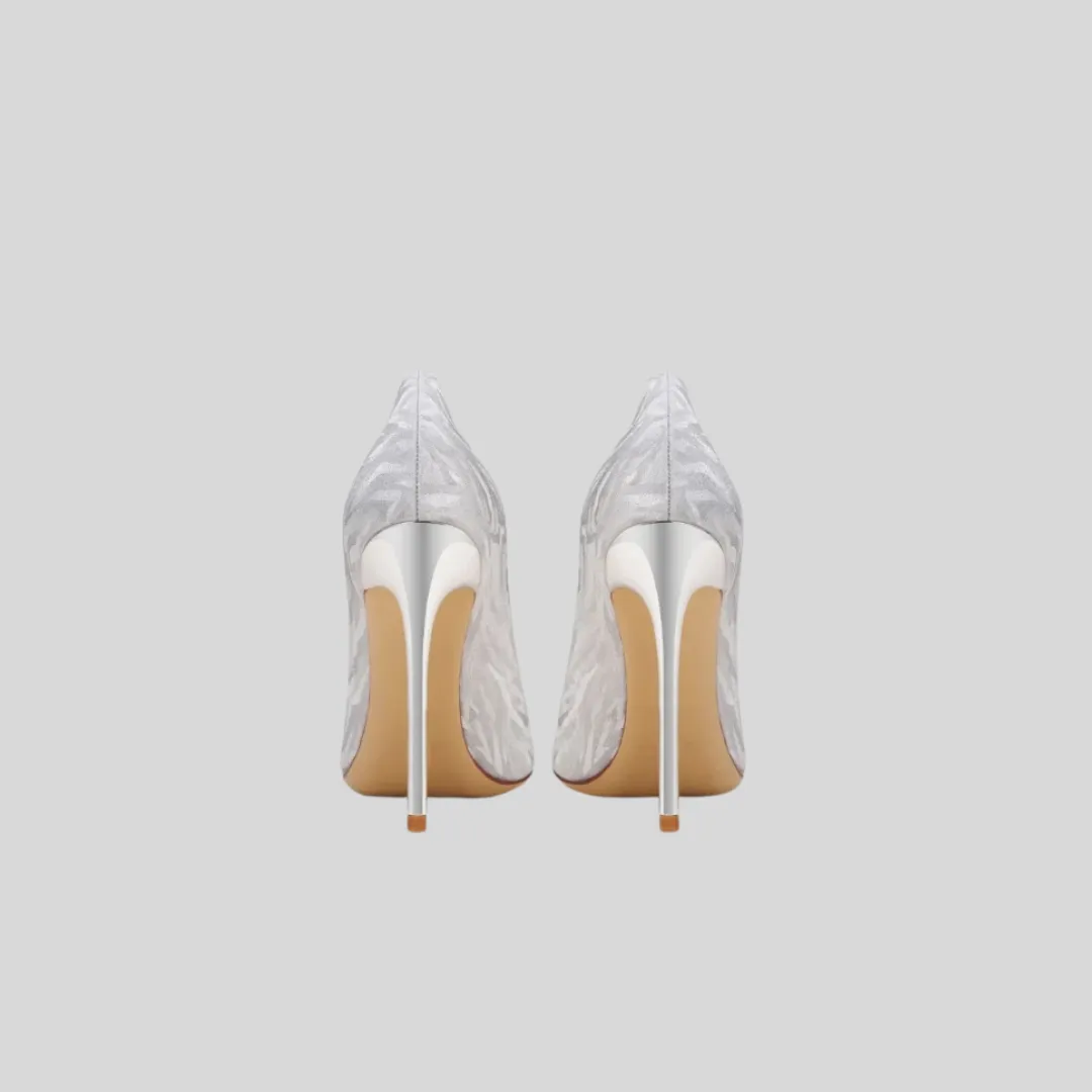 High Heels with Diamond and Ribbon Detail - Silver