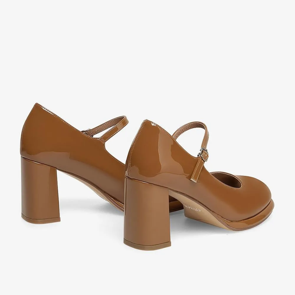Joskaa  Women Elegant Round Toe Heeled Pumps Mary Janes