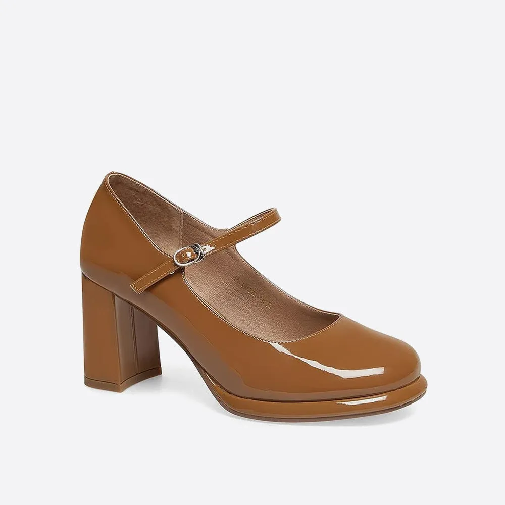 Joskaa  Women Elegant Round Toe Heeled Pumps Mary Janes