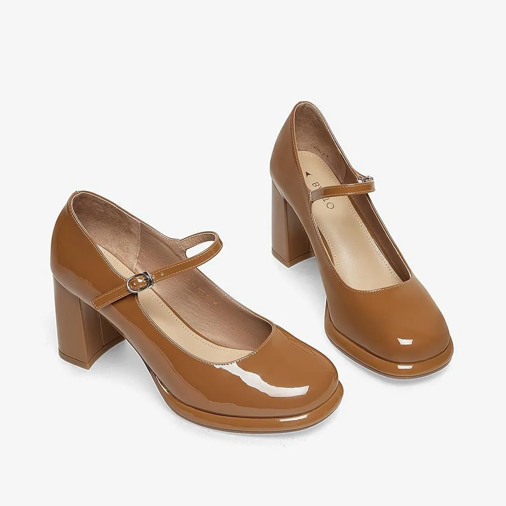 Joskaa  Women Elegant Round Toe Heeled Pumps Mary Janes