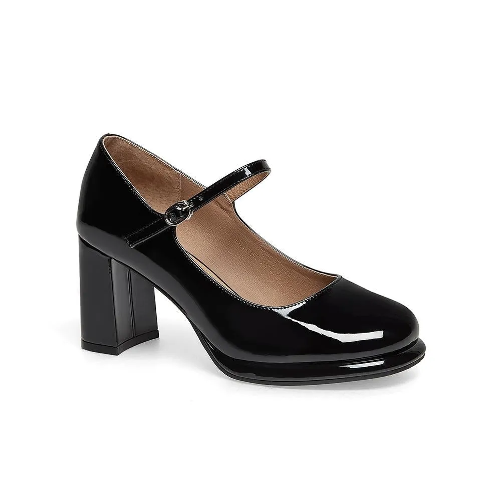 Joskaa  Women Elegant Round Toe Heeled Pumps Mary Janes