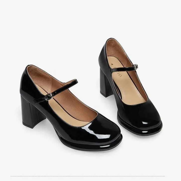 Joskaa  Women Elegant Round Toe Heeled Pumps Mary Janes