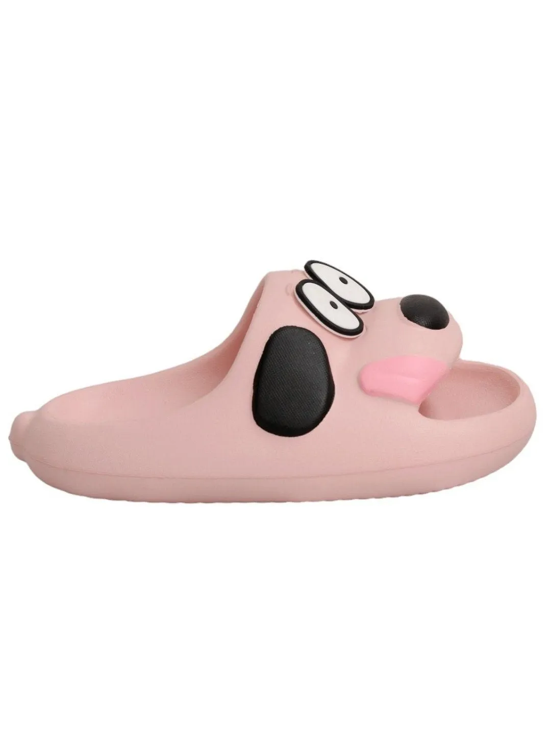 Kids' Sliders with Playful Puppy Face Print, Peach