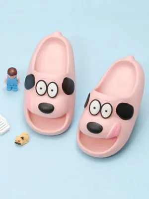 Kids' Sliders with Playful Puppy Face Print, Peach