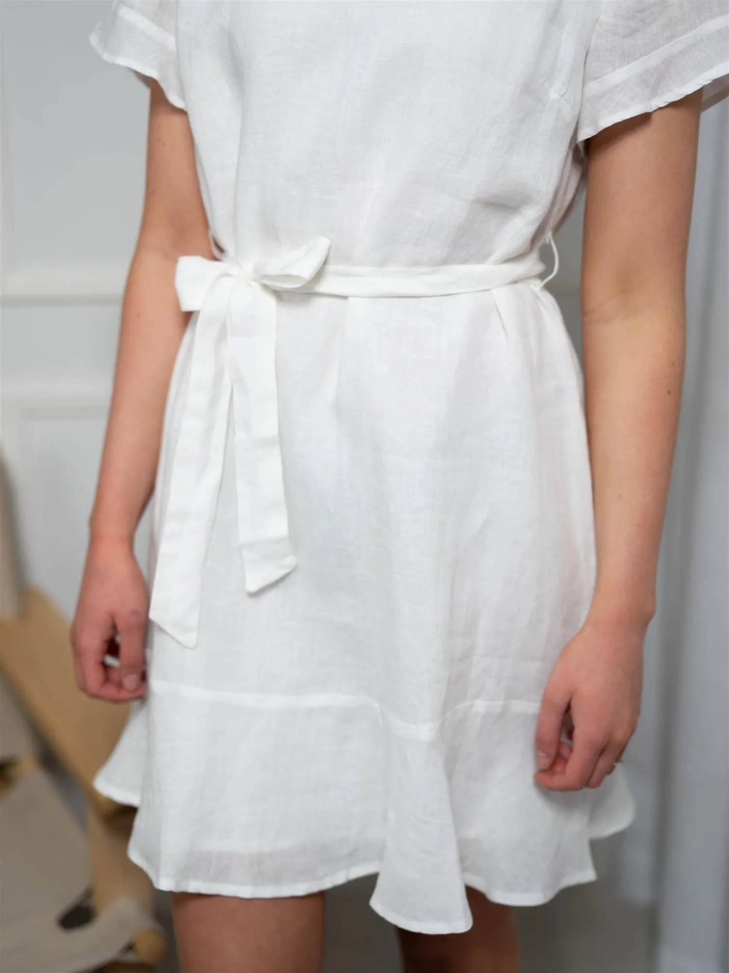 Lexington Belted Linen Dress White