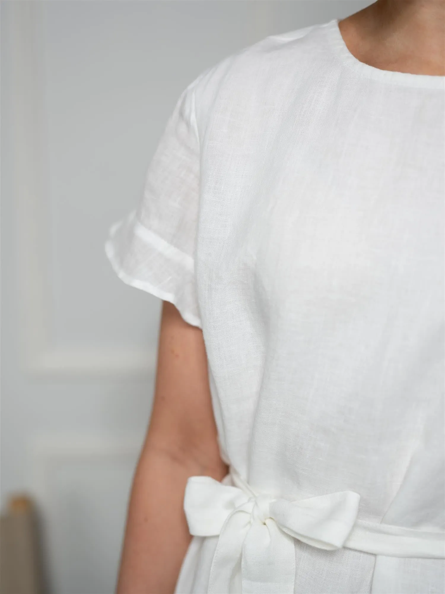 Lexington Belted Linen Dress White