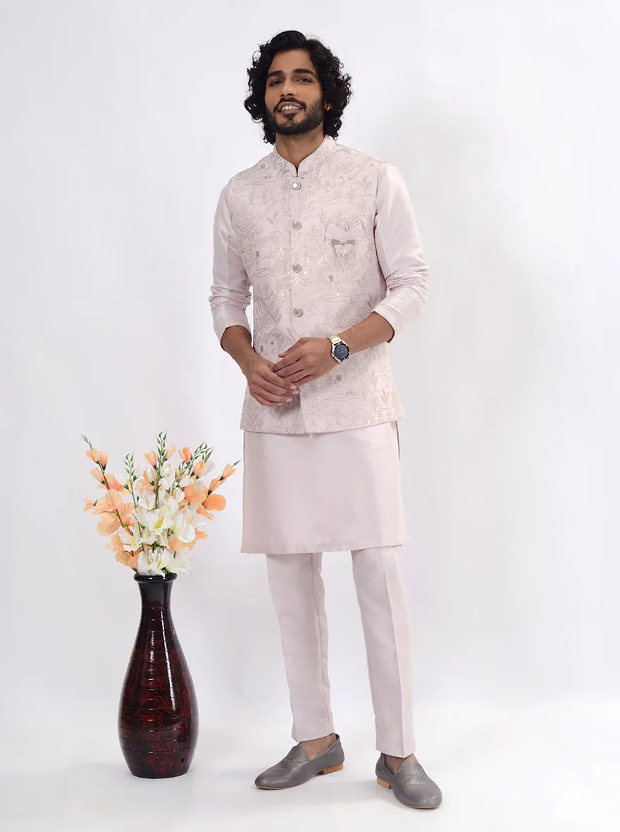 Light Pink Kurta Set with Koti | Azania