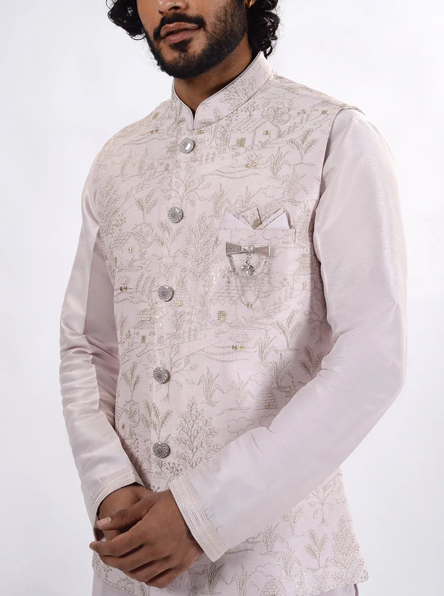 Light Pink Kurta Set with Koti | Azania