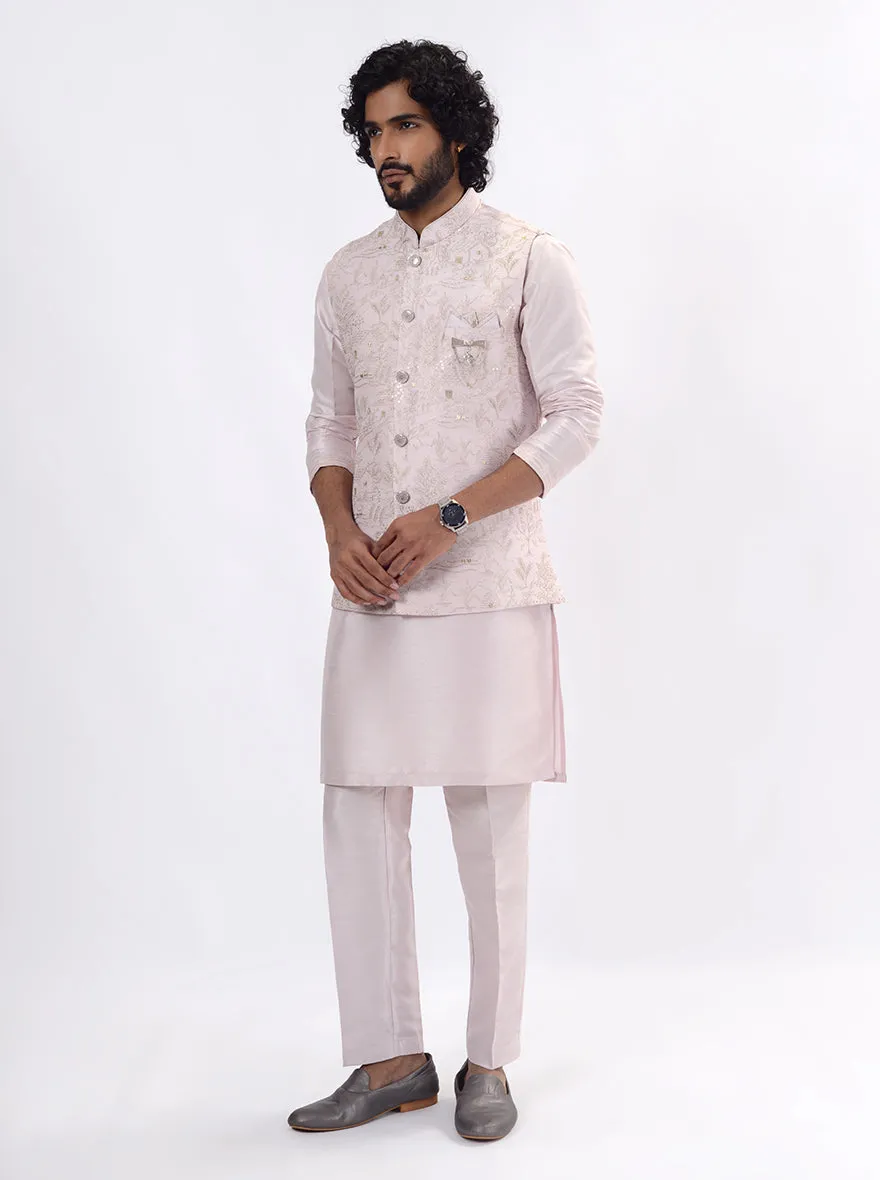 Light Pink Kurta Set with Koti | Azania