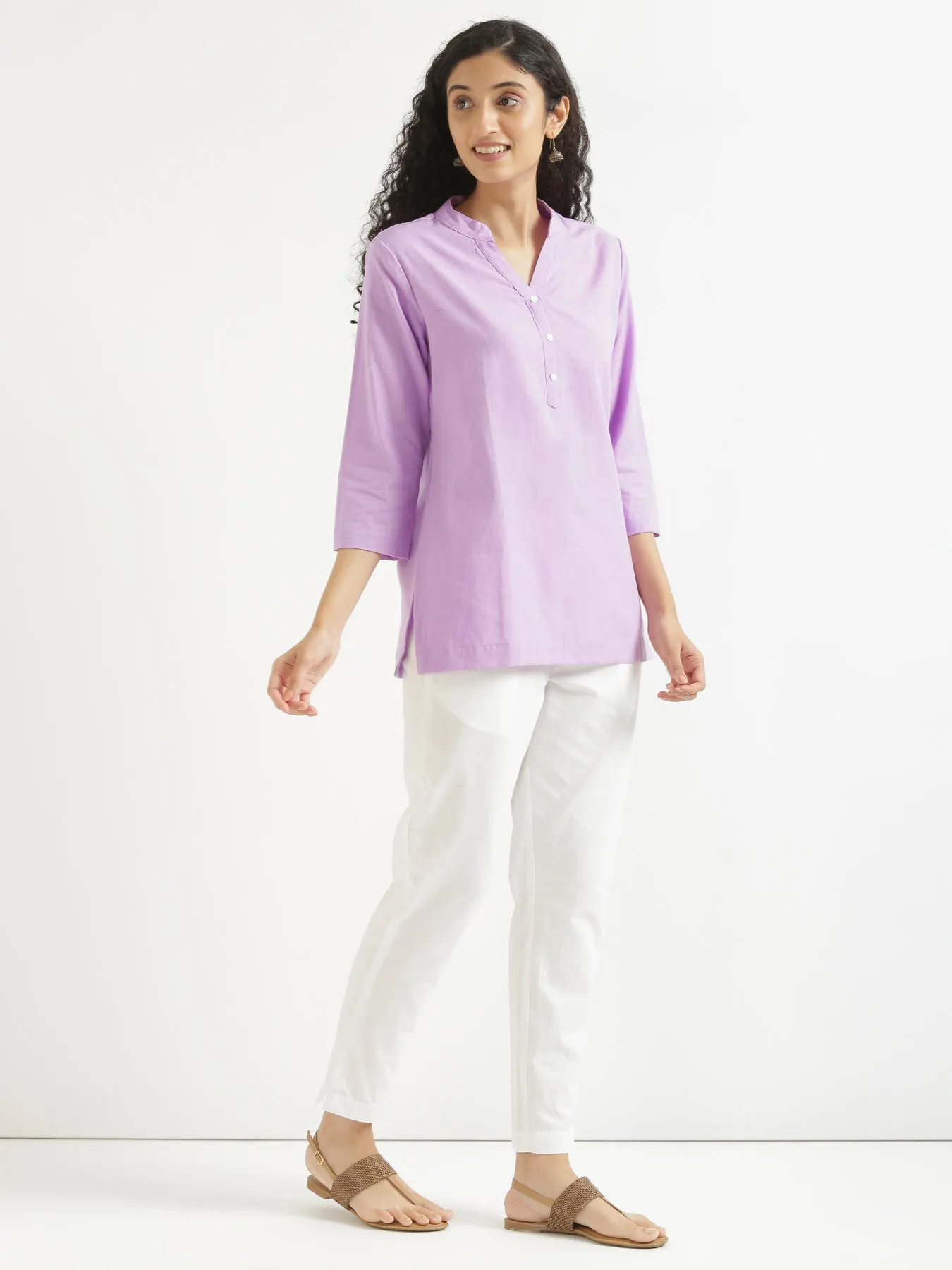 Lilac Airy Linen Short Kurta