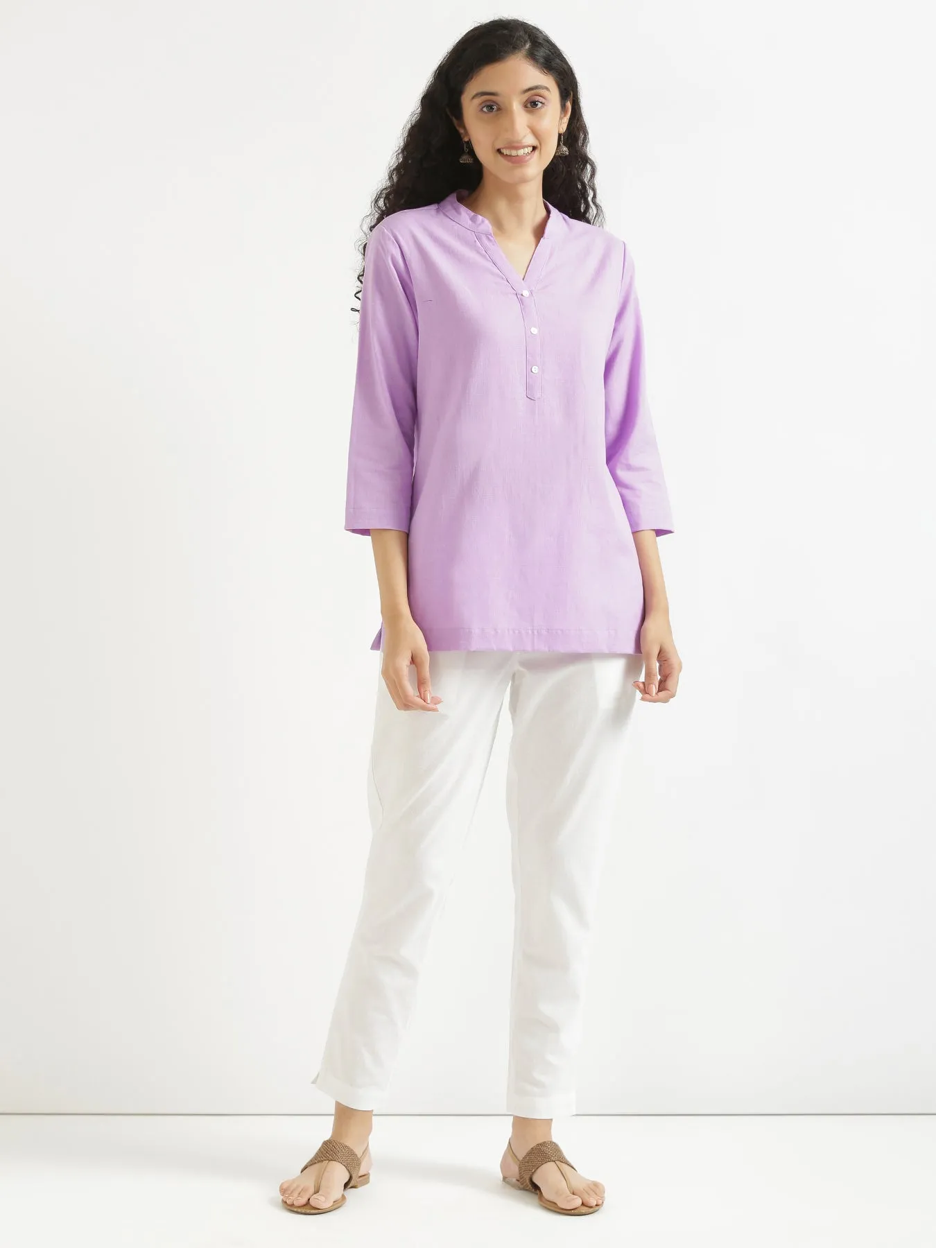 Lilac Airy Linen Short Kurta